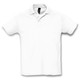 A white polo shirt with a collar, short sleeves, and a brand logo on the chest.