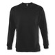 A black unisex crew jumper with long sleeves and a round neckline, featuring a branding logo.