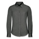 A dark grey women's long sleeve button-up shirt with a collar and front buttons. Features a logo on the label.