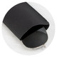 A black sunglass pouch partially covering a pair of dark sunglasses, featuring a logo.