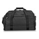 A black duffle bag with dual handles, zippered compartments, and a logo. The fabric is sturdy and durable.