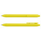 A yellow PLA pen featuring a textured grip and a clip. The design includes both front and back views.