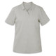 A light grey women's polo shirt with a classic collar and short sleeves, featuring a logo.