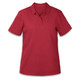 A red women's polo shirt with a collared neckline and short sleeves, featuring a logo on the chest.