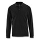 A long sleeve polo shirt in black with a collar and three buttons, featuring a logo.