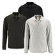 Three men's long sleeve polo shirts in black, dark green, and light grey, featuring a logo on each.