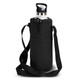 A drink bottle in a black sling bag with an adjustable strap, designed for carrying beverages easily.