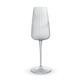 A clear glass flute with a ribbed design and a slender stem, featuring a simple, elegant silhouette.