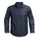 A men's denim button-up shirt in a dark blue shade with long sleeves and a classic collar.