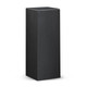 A tall, black box with a smooth finish, featuring a simple design and no visible branding.