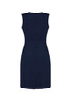 A navy sleeveless V-neck dress with a fitted silhouette and a back zipper, featuring a centre back vent.