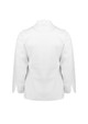A white long sleeve chef jacket with a collar and no visible branding.
