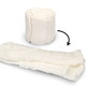A white compressed towel rolled up and expanded, showcasing its texture and soft, absorbent design.