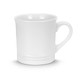 A white coffee mug with a curved handle and a smooth finish, featuring a subtle raised band around the base.