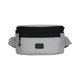 A grey and black combo eco convertible bag with multiple zippered compartments and an adjustable strap.