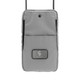 A grey eco essentials bag featuring a front pocket and a logo, designed for carrying small items.