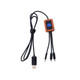 A square-shaped charging cable with a wooden accent. It features multiple connectors and has a textured black cord.
