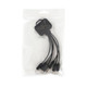 A square-shaped light-up charging cable in black, featuring multiple connectors, packaged in a clear bag.