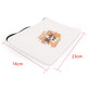 A rectangular cosmetic bag in white with a logo design, measuring 23cm by 16cm.