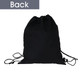 A black reflective drawstring bag featuring adjustable cords and a simple design. Includes a logo.