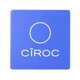 A blue cork coaster with a circular logo and branding.