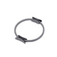 A grey Pilates circle featuring black handles, designed for fitness and exercise.