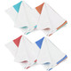 A set of four tea towels in various colours: red, blue, green, and orange, folded and displayed together.