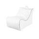 A white outdoor chair with a smooth, modern design and a simplistic shape. It features a handle for easy movement.