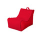 A red outdoor chair with a curved design and a handle on the back. It has a smooth fabric texture and a simple shape.