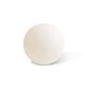 A white table tennis ball with a smooth surface, featuring a logo.