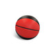 A basketball featuring a red and black design, with a textured surface and a logo.