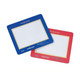 A set of two mouse mats featuring blue and red colours, each with a blank area and a logo.