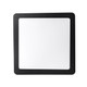 A square mouse mat featuring a white centre and a black border, with a logo in one corner.
