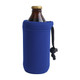 A drink bottle holder in bright blue neoprene, featuring a drawstring closure. The holder has subtle stitching and a bottle inside.