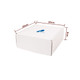A white shipping box with dimensions 20cm x 20cm x 8cm, featuring a logo.