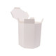 An octagonal white hat box with an open top and flared edges, featuring no visible branding.