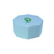 An octagonal kraft box in white with a logo on the lid.