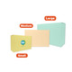 A medium foldable magnetic box in yellow, with a logo, alongside small and large boxes in pastel colours.
