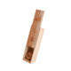 A wooden wine box in natural colour with a decorative lid and shredded paper filling inside. It features a logo.