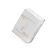 A white packaging sleeve with floral designs and a logo, designed for custom packaging solutions.