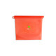 A silicone reusable storage pouch in a vibrant orange colour, featuring a logo at the centre.