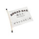 A reusable linen bread bag in natural colour features various icons and a logo, secured with a toggle closure.