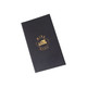 A black custom menu with a gold logo, featuring the words "Wine Menu." Elegant and sleek design.