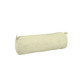 A cylindrical, cream-coloured canvas pencil case with a zip closure and a logo.