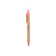 A cork pen with a pink tip and clip, featuring a small logo on the barrel.