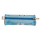 A light blue PU leather pencil case with a zip closure, featuring a simple design and a logo.