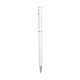 A sleek white aluminium cross pen with silver accents and a logo. Ideal for writing.