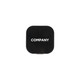 A pair of black square true wireless earbuds contained in a matching charging case with a logo.