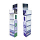 A premium cardboard floor display featuring multiple shelves. It's designed in white with green and purple accents, and includes branding.