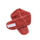 A promotional headband in a coral colour, featuring a soft, textured fabric and a logo.